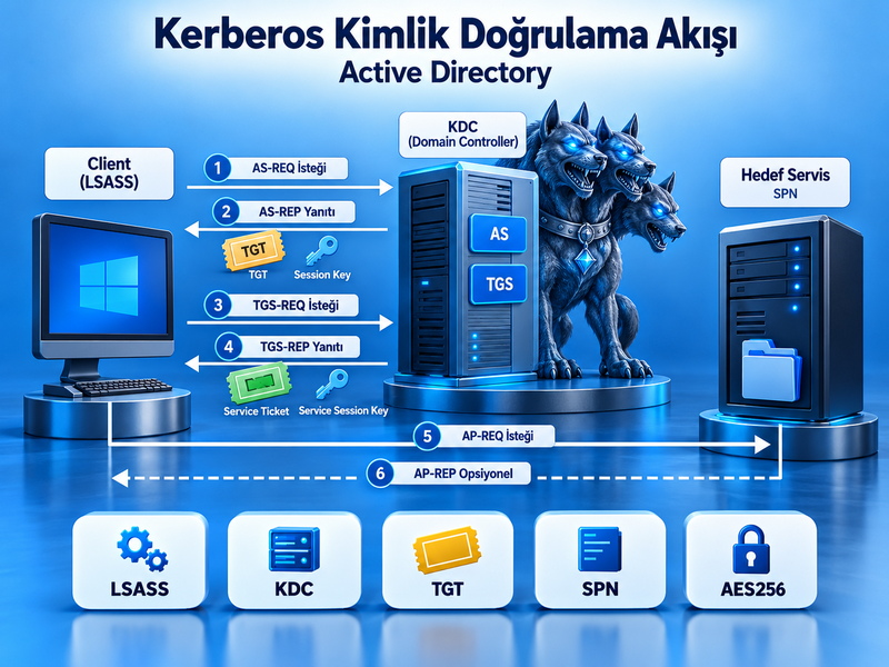 Active Directory'de Kerberos Kimlik Doğrulama Akışı ve Adımları