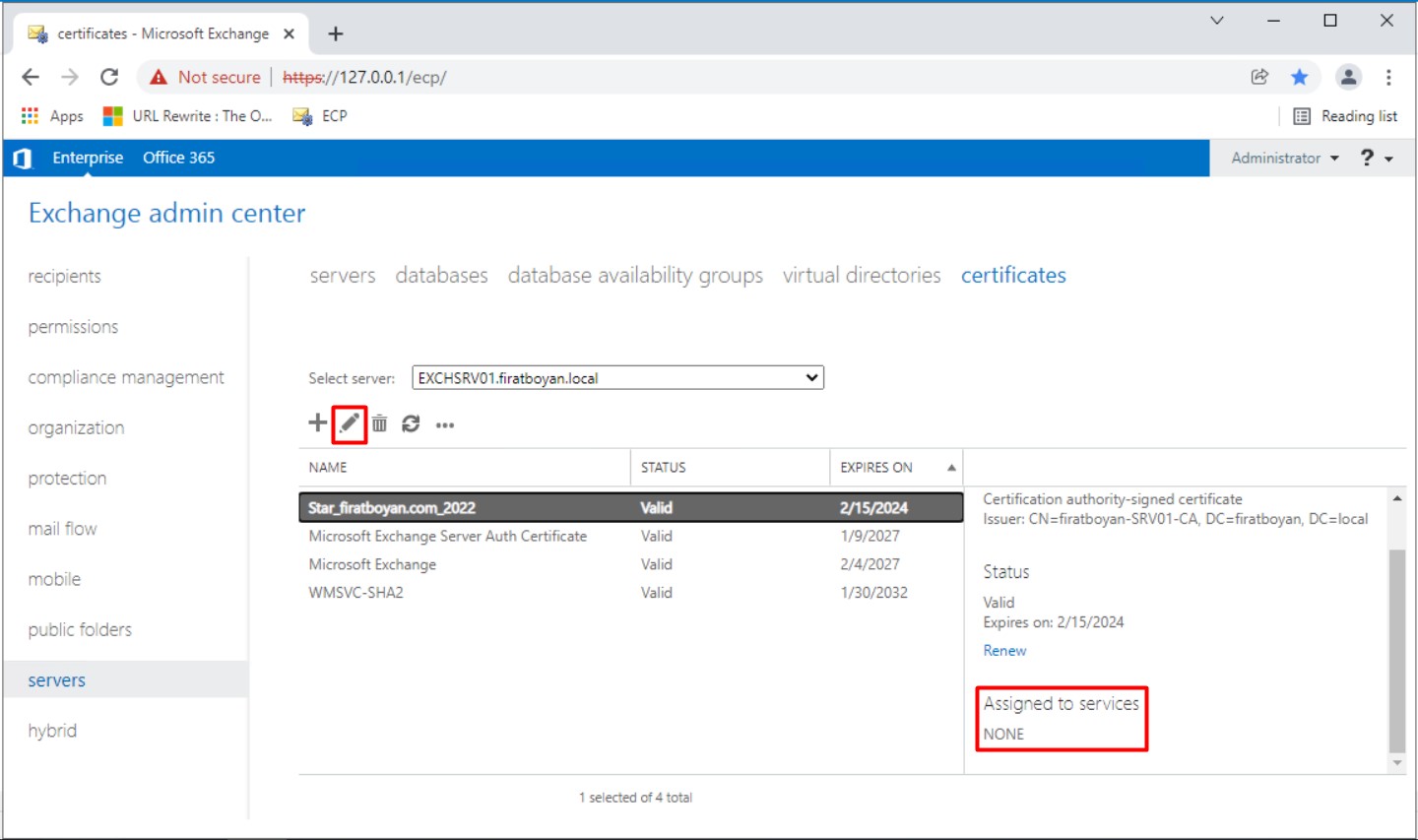 Exchange Server Wildcard sertifika oluşturma