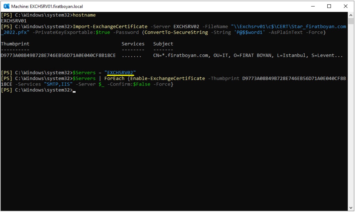 Exchange Server 2019'da sertifika export,import etme