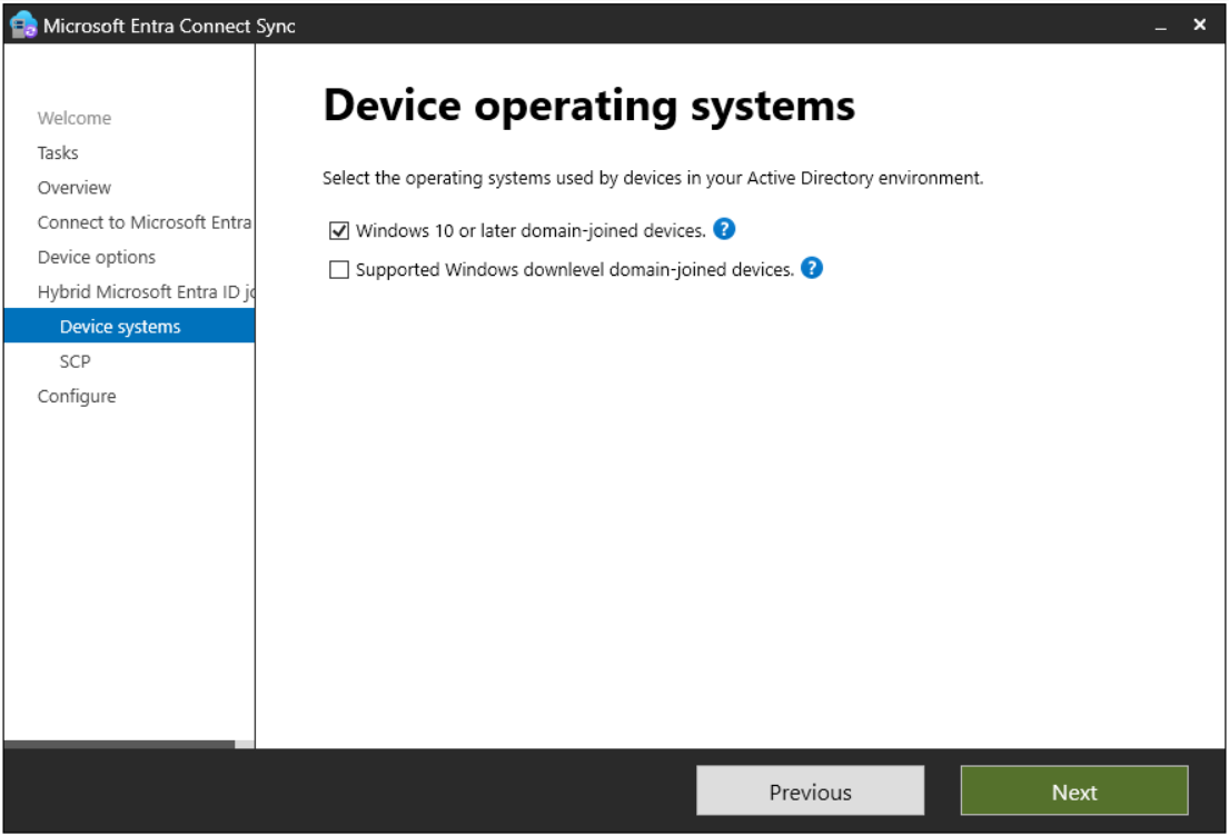 Device operating systems ekranında Windows 10 or later seçimi