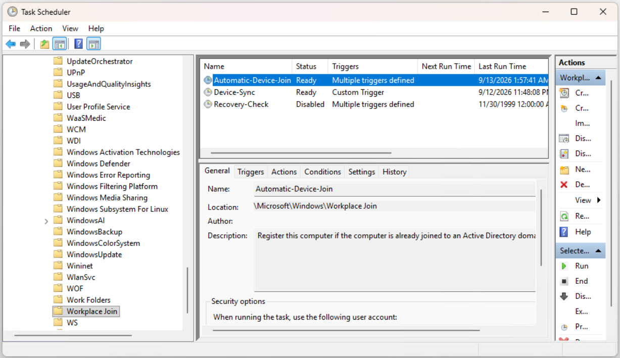 Task Scheduler'da Automatic-Device-Join görevi