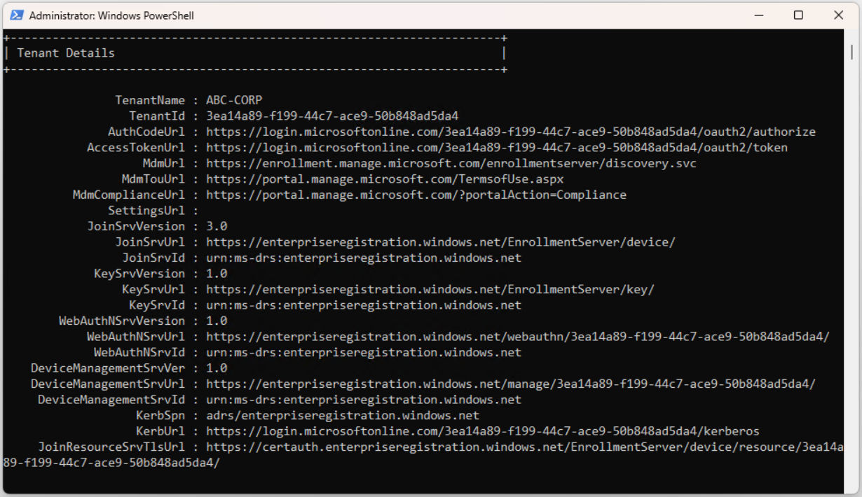 dsregcmd /status Tenant Details bölümü
