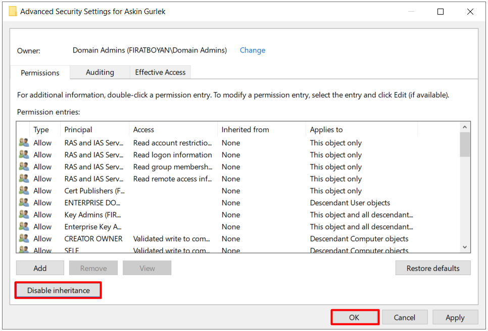 Exchange Server 2019'da Insufficient access rights to perform the operation